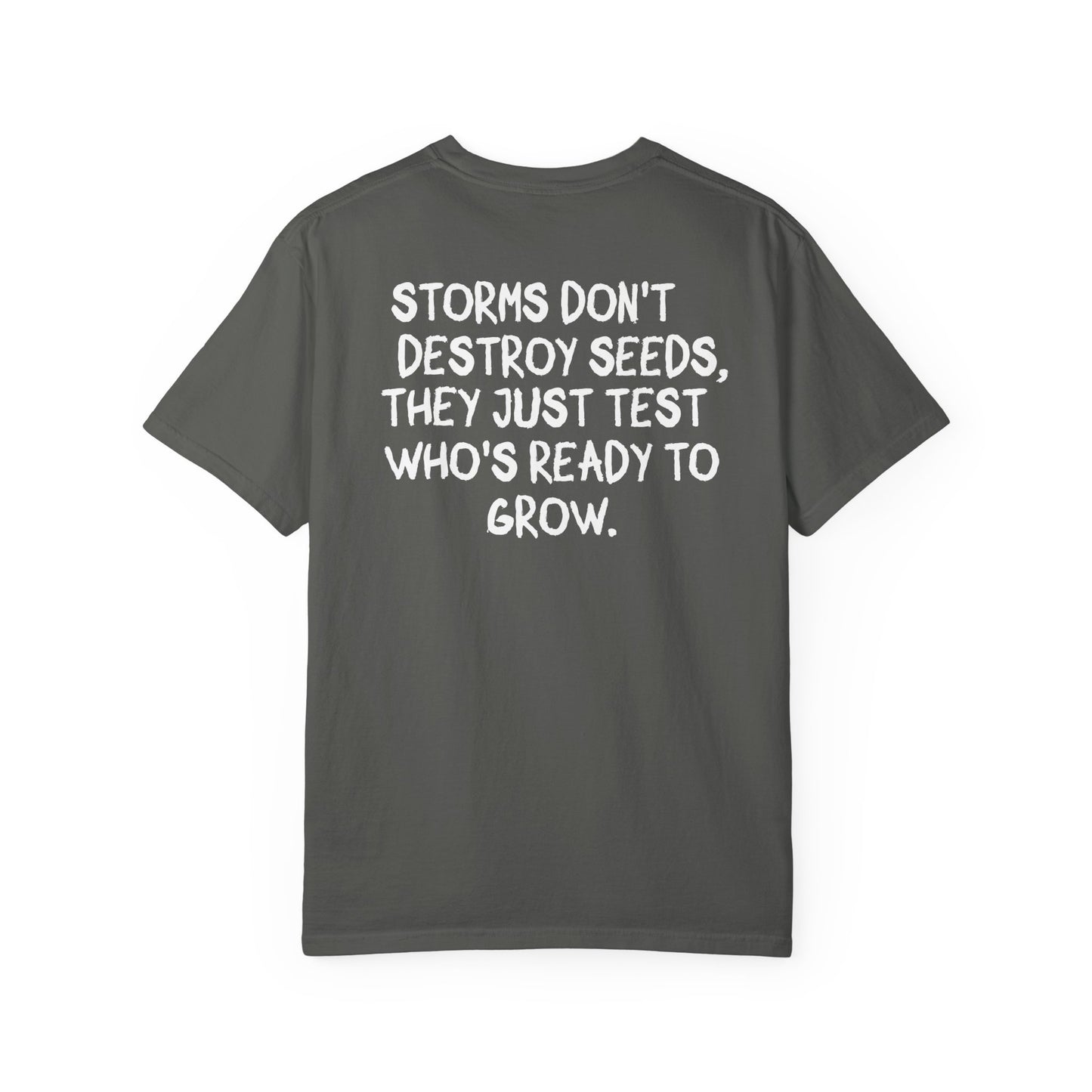'Storms Don't Destroy Seeds' Inspirational Cotton Tee